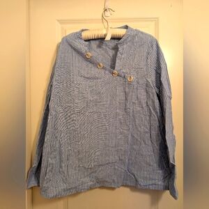 NWOT Blue & White Stripe With Button Detailing On Unique Neckline